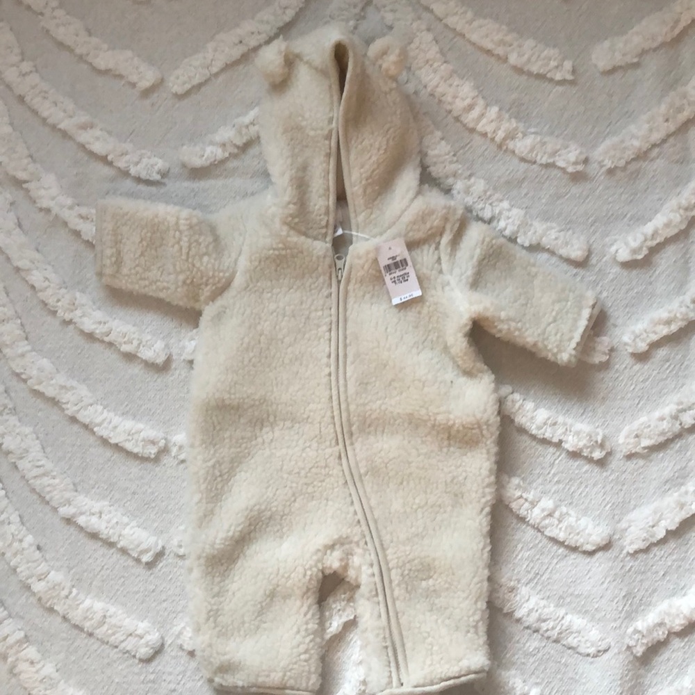 Brand new fuzzy lamb snow one piece zip with ears